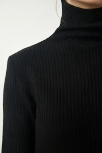 Happiness İstanbul Women's Black High Collar Slit Knitwear Dress - Image 5
