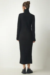 Happiness İstanbul Women's Black High Collar Slit Knitwear Dress - Image 6