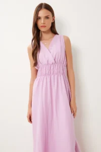 Happiness İstanbul Women's Pink Wrap Collar Midi Woven Dress - Image 4