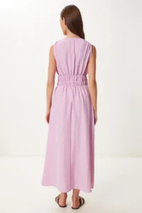 Happiness İstanbul Women's Pink Wrap Collar Midi Woven Dress - Image 6