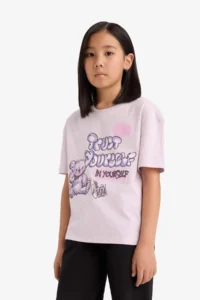 DeFacto Relax Fit Crew Neck Back Printed Short Sleeve T-Shirt Girl Child - Image 3
