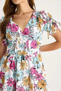 Bianco Lucci Women's Floral Patterned Bow Detailed Mini Dress 602 - Image 5