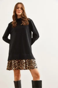 Olalook Women's Black Leopard Garnished Thessaloniki Dress - Image 7