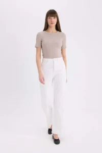 DeFacto Slim Fit Narrow Cut Crew Neck Ribbed Camisole Basic Plain Short Sleeve T-Shirt - Image 2