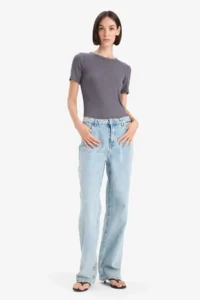 DeFacto Slim Fit Narrow Cut Crew Neck Basic Plain Ribbed Camisole Short Sleeve T-Shirt - Image 2