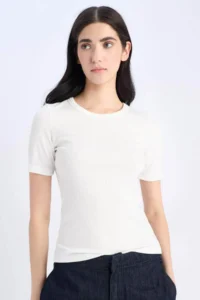 DeFacto Slim Fit Crew Neck Basic Plain Ribbed Camisole Short Sleeve T-Shirt - Image 4