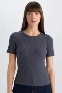 DeFacto Short Sleeve Anthracite Women T-Shirt C0097AX/AR191