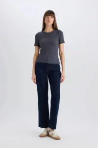 DeFacto Short Sleeve Anthracite Women T-Shirt C0097AX/AR191 - Image 2