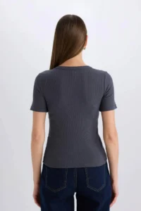 DeFacto Short Sleeve Anthracite Women T-Shirt C0097AX/AR191 - Image 6