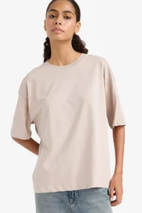 DeFacto Oversize Wide Fit Crew Neck Combed Cotton Basic Plain Short Sleeve T-Shirt
