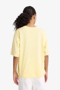 DeFacto Oversize Wide Fit Crew Neck Basic Plain Combed Cotton Short Sleeve T-Shirt - Image 4