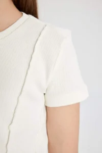DeFacto Slim Fit Narrow Cut Crew Neck Ribbed Short Sleeve T-Shirt Girl Child - Image 6