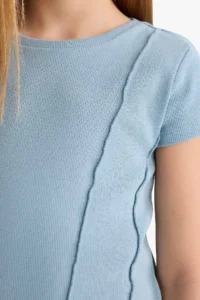 DeFacto Slim Fit Narrow Cut Crew Neck Basic Plain Rib Short Sleeve T-Shirt Girl Child - Image 5