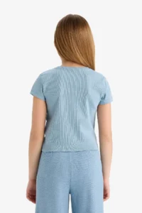 DeFacto Slim Fit Narrow Cut Crew Neck Basic Plain Rib Short Sleeve T-Shirt Girl Child - Image 6