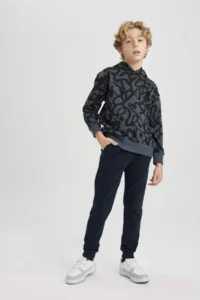 DeFacto Boy's Oversize Wide Fit Patterned Hooded Sweatshirt - Image 2