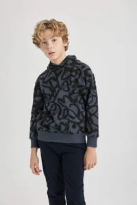 DeFacto Boy's Oversize Wide Fit Patterned Hooded Sweatshirt - Image 4