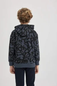 DeFacto Boy's Oversize Wide Fit Patterned Hooded Sweatshirt - Image 6