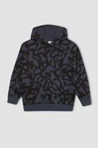 DeFacto Boy's Oversize Wide Fit Patterned Hooded Sweatshirt - Image 7