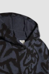DeFacto Boy's Oversize Wide Fit Patterned Hooded Sweatshirt - Image 8