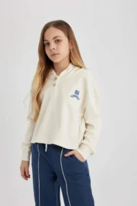 DeFacto Girl's NBA Wordmark Crop Hooded Sweatshirt