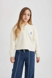 DeFacto Girl's NBA Wordmark Crop Hooded Sweatshirt - Image 3