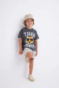 DeFacto Baby Boy Crew Neck Tiger Pattern Short Sleeve T-Shirt - Image 2