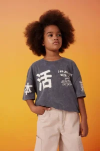 DeFacto Girl's Relax Fit Crew Neck Printed Washable Faded Effect Short Sleeve T-Shirt
