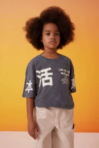 DeFacto Girl's Relax Fit Crew Neck Printed Washable Faded Effect Short Sleeve T-Shirt - Image 3