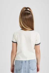 DeFacto Girl's Crew Neck Crop Printed Short Sleeve T-Shirt - Image 5