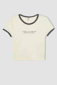 DeFacto Girl's Crew Neck Crop Printed Short Sleeve T-Shirt - Image 6
