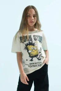 DeFacto SpongeBob Oversize Wide Fit Crew Neck Short Sleeve T-Shirt Girls