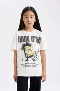 DeFacto SpongeBob Oversize Wide Fit Crew Neck Short Sleeve T-Shirt Girls - Image 2