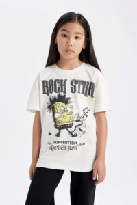 DeFacto SpongeBob Oversize Wide Fit Crew Neck Short Sleeve T-Shirt Girls - Image 4