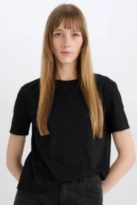 DeFacto Short Sleeve Black Women T-Shirt C1662AX/BK81