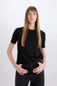 DeFacto Short Sleeve Black Women T-Shirt C1662AX/BK81 - Image 4