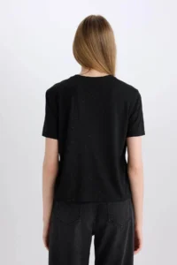 DeFacto Short Sleeve Black Women T-Shirt C1662AX/BK81 - Image 6