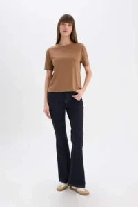DeFacto Relax Fit Silvery Light Brown Women's T-Shirt C1662AX/BN299 - Image 2