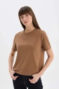 DeFacto Relax Fit Silvery Light Brown Women's T-Shirt C1662AX/BN299 - Image 3
