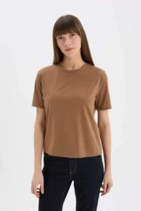 DeFacto Relax Fit Silvery Light Brown Women's T-Shirt C1662AX/BN299 - Image 4