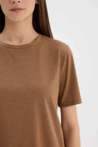 DeFacto Relax Fit Silvery Light Brown Women's T-Shirt C1662AX/BN299 - Image 5