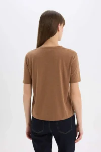 DeFacto Relax Fit Silvery Light Brown Women's T-Shirt C1662AX/BN299 - Image 6