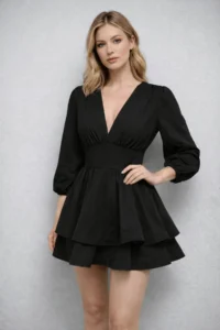 Cool & Sexy Imported Poplin Material Tarlatan Detail Black Dress