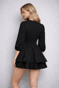Cool & Sexy Imported Poplin Material Tarlatan Detail Black Dress - Image 2