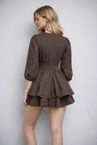 Cool & Sexy Imported Poplin Material Tarlatan Detail Brown Dress - Image 3