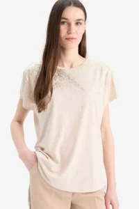 DeFacto Cream Women T-Shirt C2111AX/BG722
