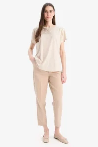 DeFacto Cream Women T-Shirt C2111AX/BG722 - Image 2