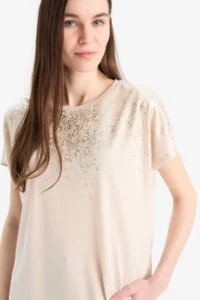 DeFacto Cream Women T-Shirt C2111AX/BG722 - Image 4