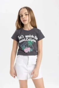 DeFacto Crew Neck Printed Short Sleeve T-Shirt Girl