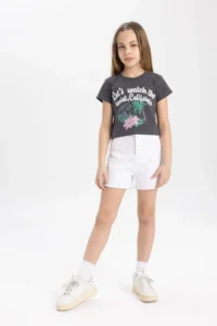 DeFacto Crew Neck Printed Short Sleeve T-Shirt Girl - Image 2