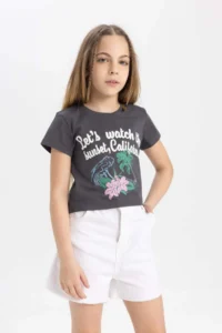 DeFacto Crew Neck Printed Short Sleeve T-Shirt Girl - Image 3